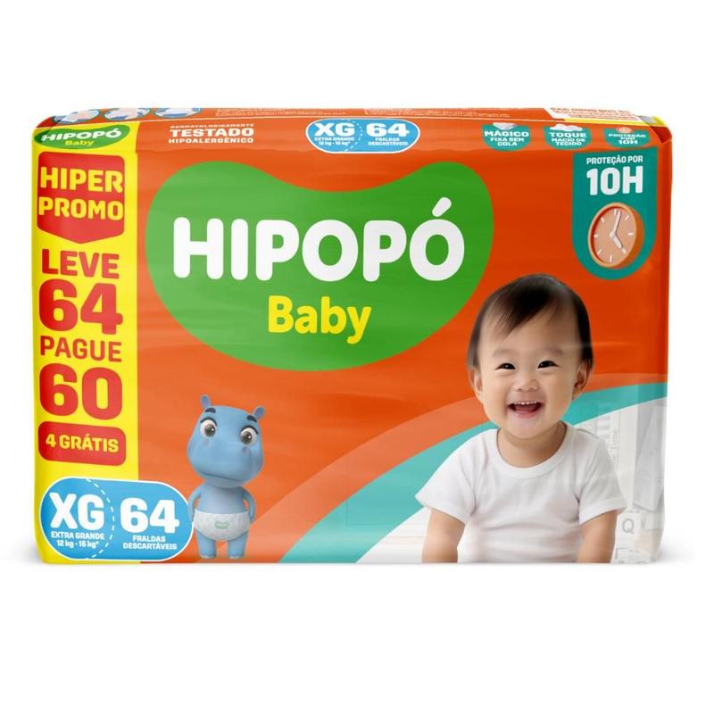 Fralda Infantil Hipopó Baby Hiper Promo XG - 64 Unidades - Hipopo
